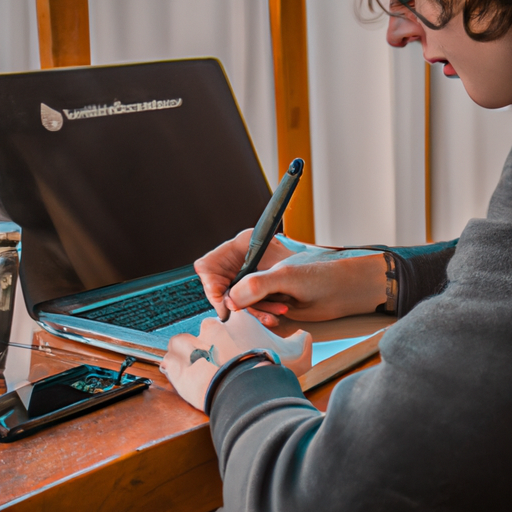 תמונה של צעיר כותב על מחשב נייד