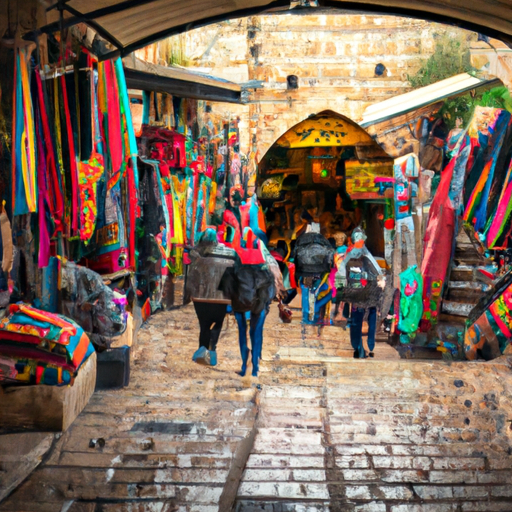 An image of the bustling Jerusalem market, full of vibrant colors and bustling activity.